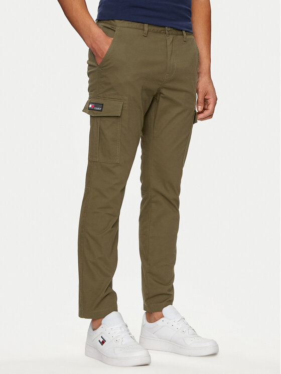 Tommy Jeans Medžiaginės kelnės · Žalia · Slim Fit