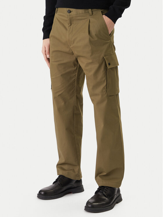 HUGO Medžiaginės kelnės · Žalia · Regular Fit