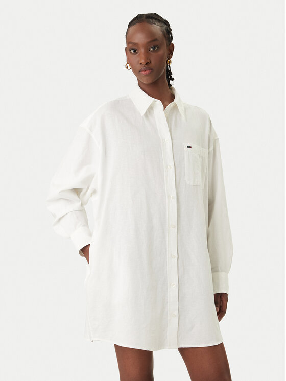 Tommy Jeans Marškinių tipo suknelė · Balta · Mini