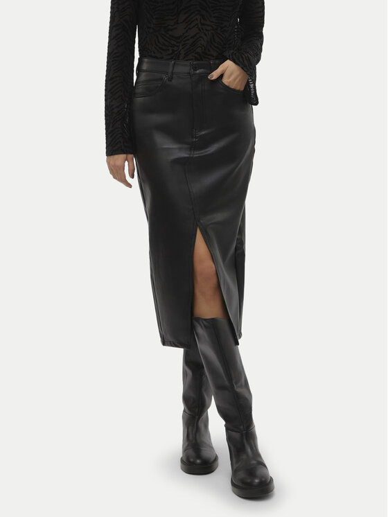 Vero Moda Dirbtinės odos sijonas · Juoda · Midi