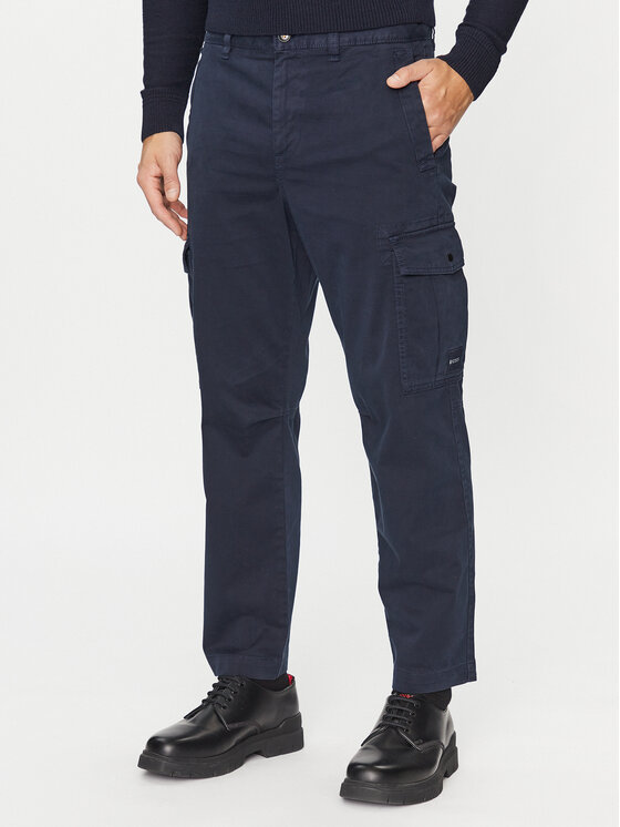 BOSS Medžiaginės kelnės · Tamsiai mėlyna · Regular Fit