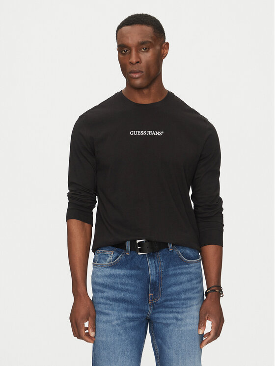 Guess Jeans Marškinėliai ilgomis rankovėmis · Juoda
