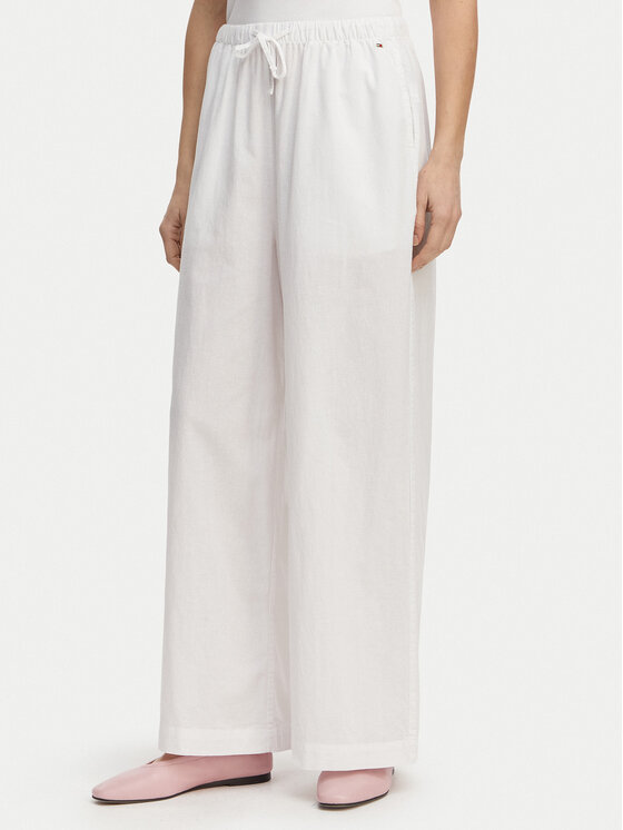 Tommy Hilfiger Medžiaginės kelnės UW0UW06431 Balta