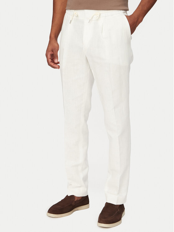 HUGO Medžiaginės kelnės · Kreminė · Regular Fit