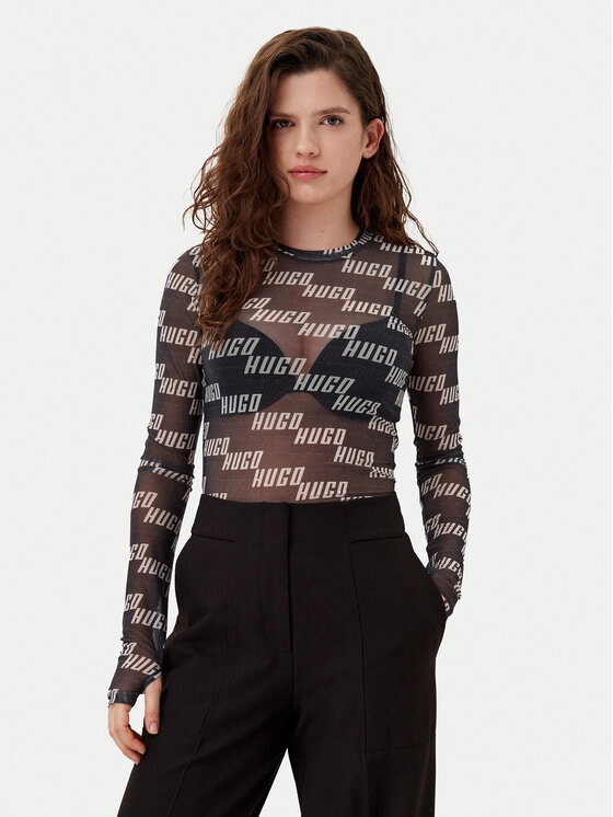 HUGO Marškinėliai ilgomis rankovėmis · Juoda