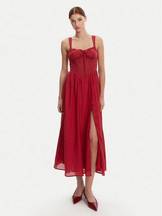 Bardot Kokteilinė suknelė · Raudona · Midi