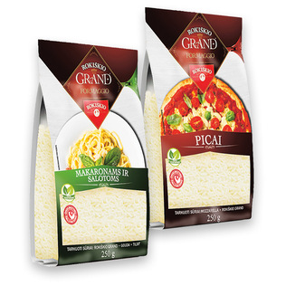 Tarkuotas sūris picai arba makaronams ir salotoms ROKIŠKIO GRAND, 250 g