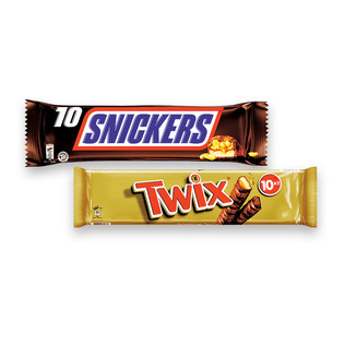 Batonėliai SNICKERS arba TWIX, 500 g/pak.