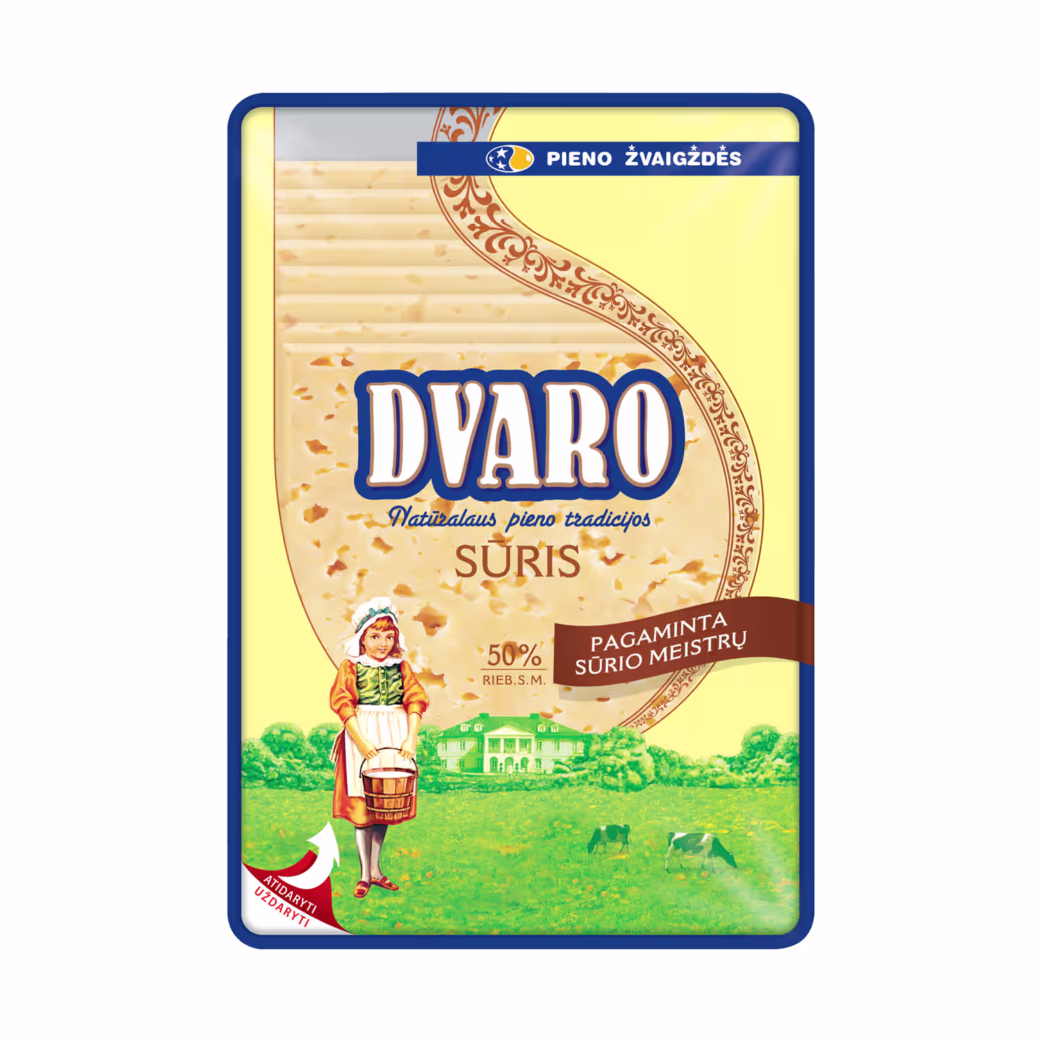 Pjaustytas puskietis sūris DVARO, 50 %, 150 g